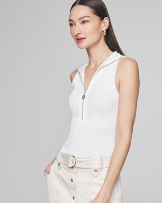 Half Zip Rib Halter Sweater Tank | White House Black Market